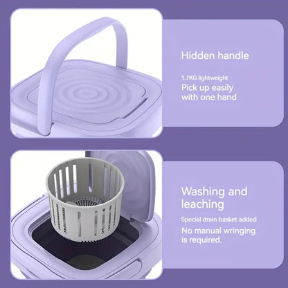Portable Mini Washing Machine - Collapsible, 8L Capacity, 3 Sterilizing Modes, Purple-4