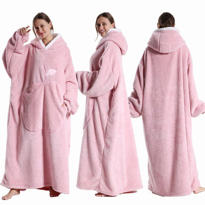 Extra Long Hooded Flannel Wearable Blanket-1