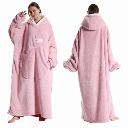 Extra Long Hooded Flannel Wearable Blanket-0
