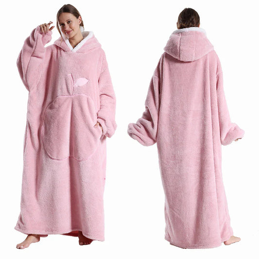 Extra Long Hooded Flannel Wearable Blanket-0