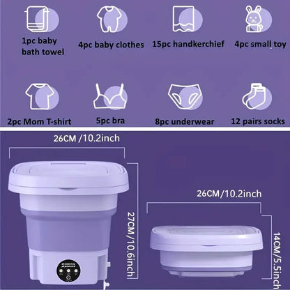 Portable Mini Washing Machine - Collapsible, 8L Capacity, 3 Sterilizing Modes, Purple-3